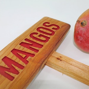 MARCADOR DE ÁRVORE DE MANGAS, Placa de árvore frutífera, Placa de árvore frutífera tropical, Placa de árvore de madeira, Placa de árvore de pomar, Placa de jardim personalizada, Marcador personalizado