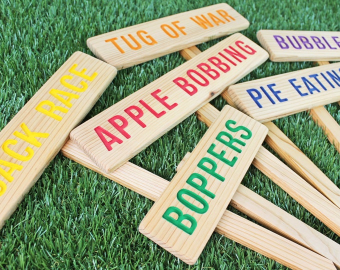 KIDS OUTDOOR YaRD Game Signs, Colorful Wood Signs, Party Signs, Birthday Game Sign, Family Reunion Signs, BBQ Signs