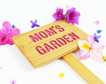 MOM's GARDEN Cedar Wood Sign, Aceite sellado: Mano enrutada, Señal de jardín personalizada, Nombre personalizado