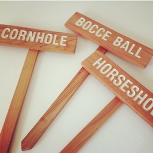 YARD GAME Signs, Party Signs, Wedding Game Signs, Family Reunion, BBQ, Bocce Ball, Croquet, Cornhole, Horseshoes, Lawn Games, Frisbee