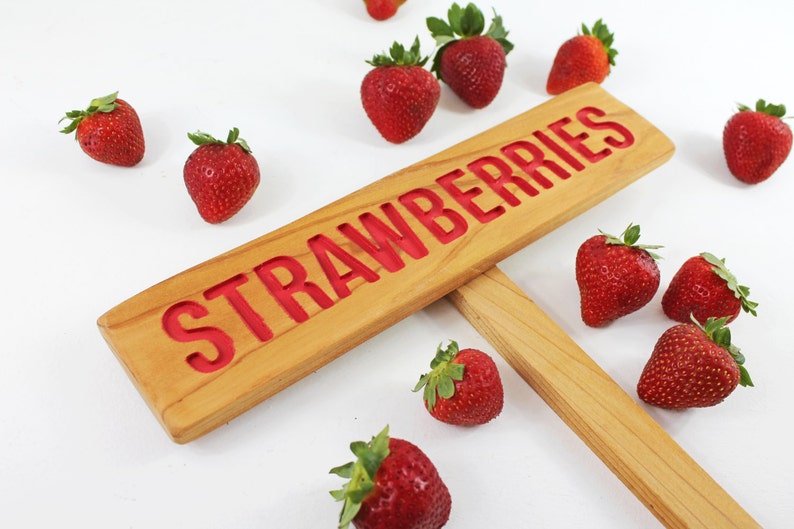 STRAWBERRIES Garden Sign, Painted & Oil Sealed Cedar Wood: Hand Routed, Red Garden Sign, Summer Fruit, Gardener Gift, Custom Garden Sign image 6