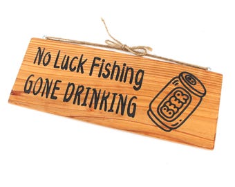 «ME FUI A PESCAR» Letrero divertido para papá Letrero para beber cerveza Letrero de madera tallada para la guarida del hombre