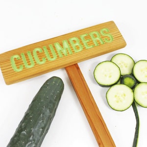 CUCUMBERS Garden Sign, Painted & Oil Sealed Cedar Wood: Hand Routed Sign, Vegetable Plant Garden Markers, Custom Garden Sign, Personalized image 3