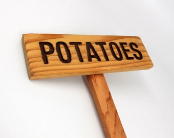 POTATOES Garden Marker, POTATOES Garden Sign Painted & Oil Sealed Cedar Wood: Hand Routed, Custom Garden Sign, Personalized Garden Marker