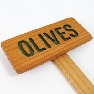 OLIVES Garden Tree Sign, Cedar Wood: Hand Routed, Tree Marker, Garden sign, Orchard Sign, Custom Garden Sign, Personalized Garden Marker