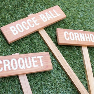 YARD GAME Signs, Party Signs, Wedding Game Signs, Family Reunion, BBQ, Bocce Ball, Croquet, Cornhole, Horseshoes, Lawn Games, Frisbee