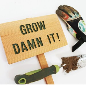 GROW DAMN IT Garden Sign, Hunter Green Garden Sign, Routed wood Sign, Garden Humor, Funny Garden Sign, Custom Sign, Personalized Marker