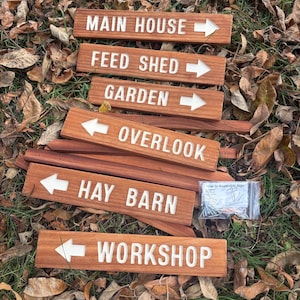 Farm sign. Directional signage garden signs wood trail sign property area sign