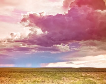Spring Storm Coming -Pink Sunset & Storm Clouds Scenic -Landscape Nature Rain -Magenta Yellow - Photography - Home Decor Wall Art Print