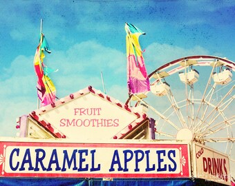 Summer Carnival Ferris Wheel Caramel Apples - Photograph 11x14 or 8x10 - Home Decor Childrens Room - Pink Blue Yellow Turquoise