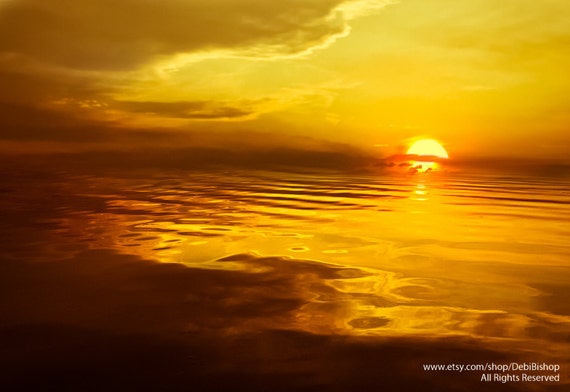 Sinking Sun Ripples Of Water Sky Clouds Golden Sunset Etsy