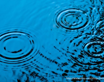 Blue Water With Raindrops & Ripples -Fine Art Nature Photography Print -Abstract Home Decor Wall Art -Bedroom Or Living Room -Spring Summer