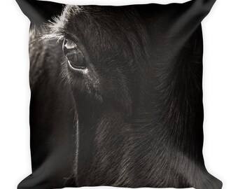 Cow Pillow -Square Decorative Throw Pillow With Black Angus Cow -Cow Art -Unique Gift Idea For Animal Lovers - Farm House Home Decor