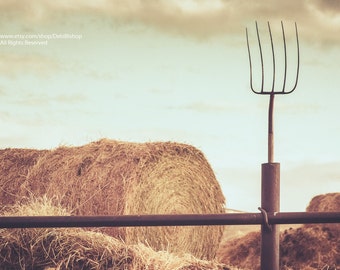 Life On The Farm -Pitchfork & Haystack Vintage Style -Fine Art Photography -Home Decor -Fine Art -Canvas Gallery Wrap - Wall Art