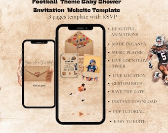 Football Theme Baby Shower Website Template | Editable Digital Invite (Instant Download)
