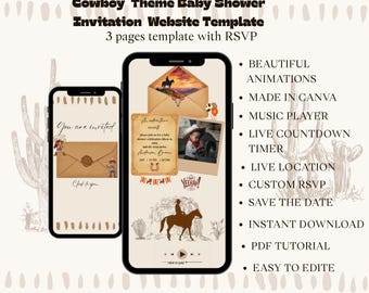 Cowboy Theme Baby Shower Website Template | Editable Digital Invite | Instant Download