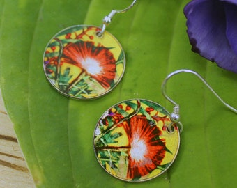 Round Earrings, Nature Inspired Jewellery, Ladies Jewellery, Anniversary Gift, Summer Tropics in Silver