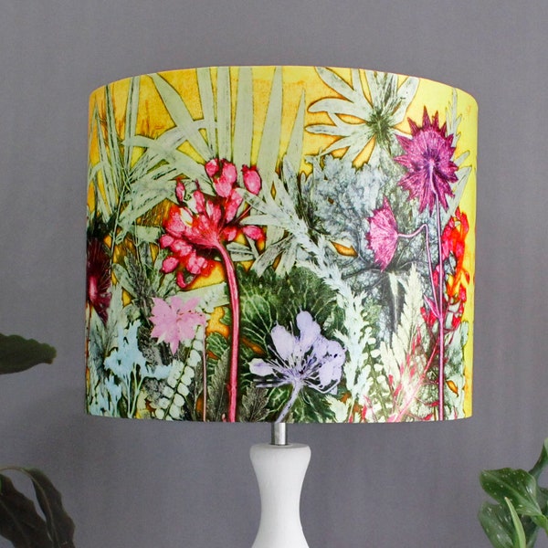 Tropical Sunshine Lampshade, Ceiling or Pendant Lampshade, Many Sizes Available, Light Shade for Table Lamp, Yellow and Pink Lampshade