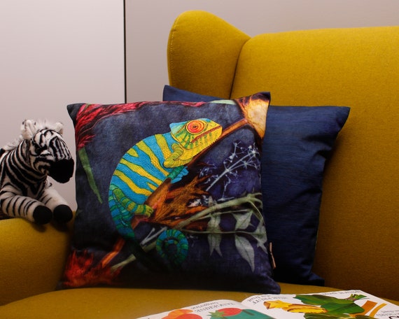 Handmade Velvet Chameleon Sofa Pillow Blue Interior Sofa Etsy