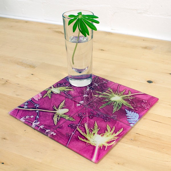 Rose Thistle , verre Coaster Set, Modern Home Gift