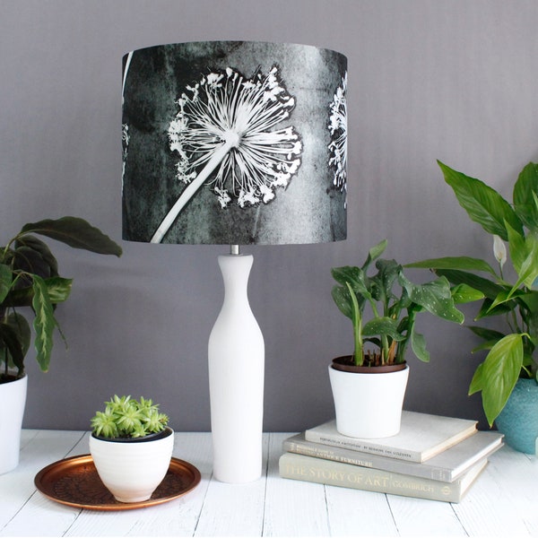 Alliums Floral Lampshade, Light Shade for Ceiling, Pendant Hanging Lampshade, Lamp Shade for Table Lamp, monochrome black and white lamp