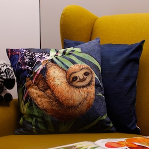 Tropical Sloth Sofa Cushion Gift Idea, Lindos regalos de perezoso, Animal Print Sofá Cojín, Animal Print Fabric, Square Cushion, Cushion Cover