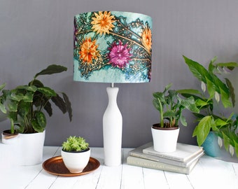 Vertakkende Astrantia Bloemen Lampenkap, Lichte Kap voor Plafond, Hanglamp Hangende Lampenkap, Lampenkap voor Tafellamp, Groene en Oranje Lamp