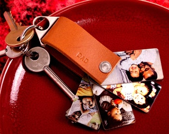 Personalised Leather Keyring, Key Ring Gift, Personalised Photo Slide Keychain, Leather Gift For Him, Men's Keyring, Romantic Gift Idea