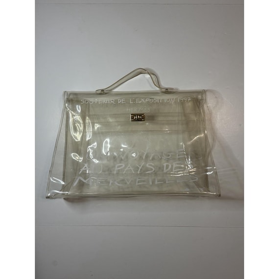 Hermes Kelly 40 Vinyl Beach Handbag SOUVENIR DE L'EXPOSITION 1997 Transparent