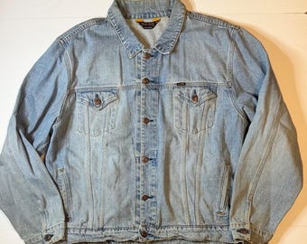 Vtg Polo Ralph Lauren Jeans Co Denim Trucker Jacket Light Wash Blue Size Large
