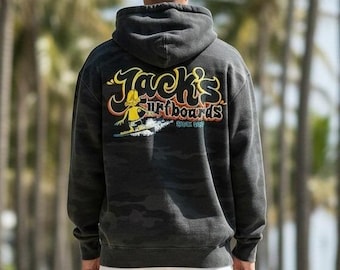 Jacks Surfboards Hoodie Mens M Black Camo Graphic Pullover Sweatshirt