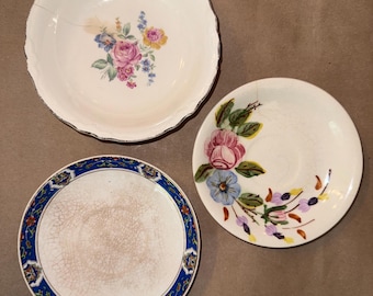 Lot of 3 Vintage Floral China Bowls & Saucers | Cottagecore Mismatched Dish Set | T.S.T. Iona China | Decorative Display