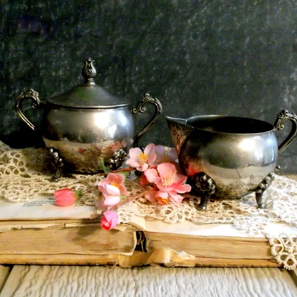 Vintage Silverplate Creamer and Sugar Set,  Antique Sugar and Creamer, Vintage Silver Plate Coffee Tea Set ** Epsteam  ** Treasury