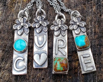 silver turquoise initial necklace. personalized bar initial, graduation necklace gift, mothers gift, sterling silver necklace, bridesmaid