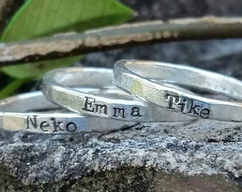 mothers stacking ring, hand stamped ring, sterling silver ring, personalized mother ring, wedding band,  mom ring, new mom gift, mother gift