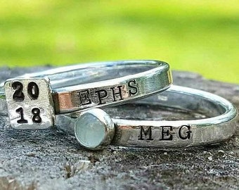 Personalized class ring, high shool ring, class year ring, graduation gift, custom class ring, stacking rings, sterling silver, gift for her