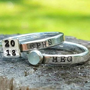 Personalized class ring, high shool ring, class year ring, graduation gift, custom class ring, stacking rings, sterling silver, gift for her