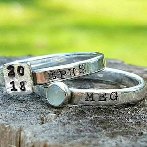 Personalized class ring, high shool ring, class year ring, graduation gift, custom class ring, stacking rings, sterling silver, gift for her