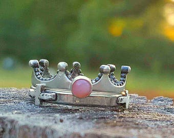 Custom princess crown ring set, purity ring, birthstone ring, sterling silver, crown ring, gift for her, birthday gift, promise ring