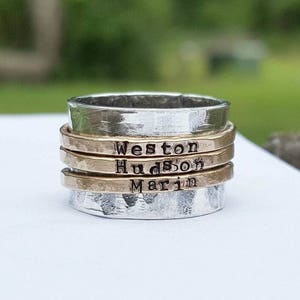 Personalized gold spinner ring, Hand stamped ring, Sterling silver ring, fidget ring, mothers ring, engraved mothers ring, wedding band