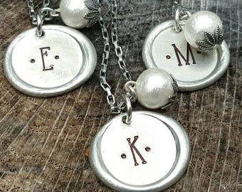 Silver initial necklace, personalized initial necklaces, monogram necklace, bridesmaid necklace gift, anniversary gift, gift for her