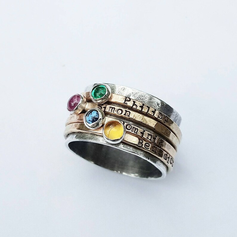 Personalized Gold mothers ring Mothers ring birthstones spinner ring custom hand stamped mothers ring anniversary ring gift