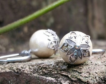 Cotton pearl earrings, cotton anniversary gift, silver & pearl earrings, 2nd anniversary gift, pearl drop earrings, wedding earrings