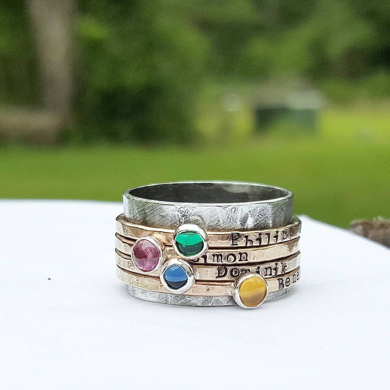 Personalized Gold mothers ring Mothers ring birthstones spinner ring custom hand stamped mothers ring anniversary ring gift