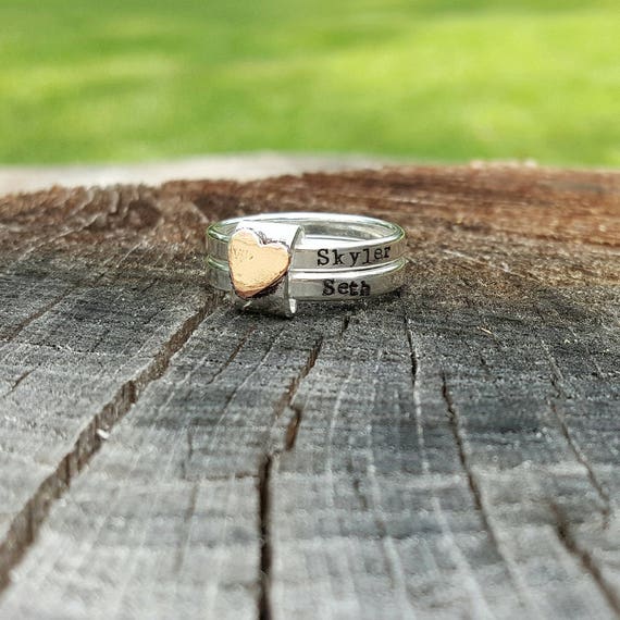 Mothers Rustic Stacking Rings Personalized Rings Mother Ring Set