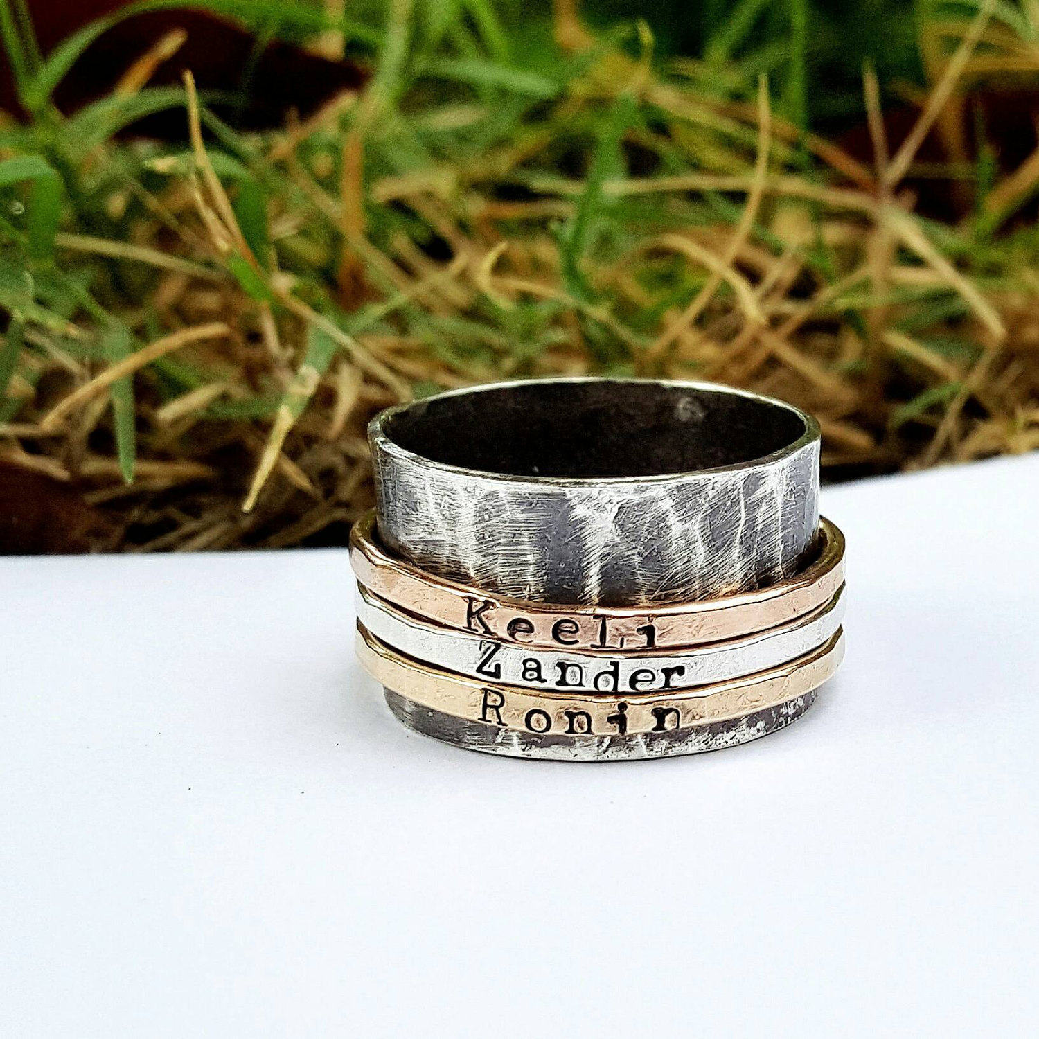 Mothers ring Personalized gold spinner ring Hand stamped Etsy