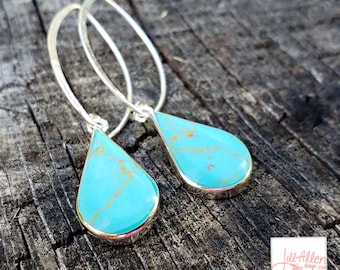 Turquoise earring drops, turquoise & silver earrings, mexico turquoise, natural turquoise, gift for her, anniversary gift
