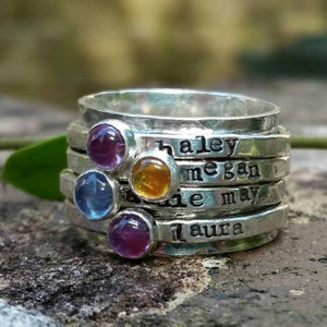 mothers ring stacking birthstones- personalized mothers ring- spinner ring- Sterling silver ring- silver anniversary ring- stacking rings