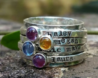 mothers ring stacking birthstones- personalized mothers ring- spinner ring- Sterling silver ring- silver anniversary ring- stacking rings