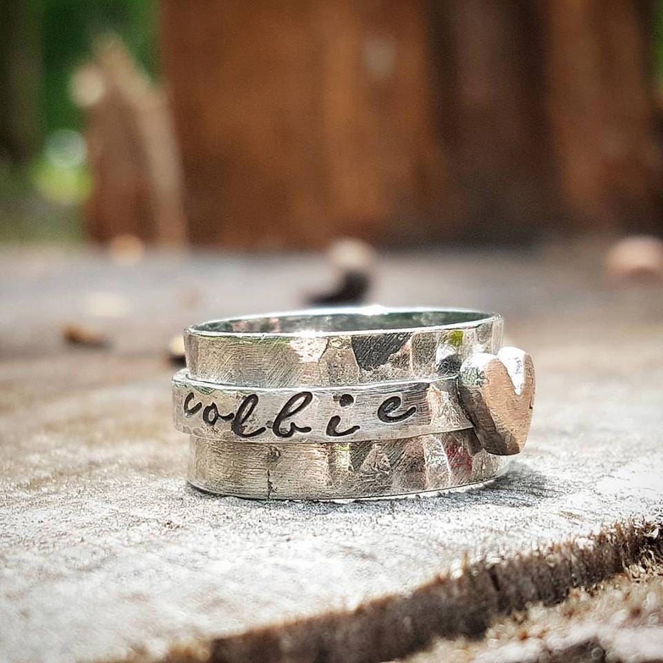 Personalized fidget spinner ring mothers ring Handstamped | Etsy